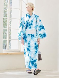 画像3: 【即日発送】【メンズ浴衣】ブルーのタイダイ柄浴衣【浴衣・帯・下駄セット】[FB03] (3)