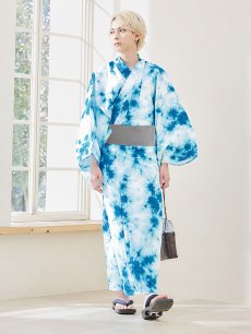 画像3: 【即日発送】【メンズ浴衣】ブルーのタイダイ柄浴衣【浴衣・帯・下駄セット】[FB03] (3)