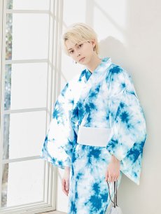 画像7: 【即日発送】【メンズ浴衣】ブルーのタイダイ柄浴衣【浴衣・帯・下駄セット】[FB03] (7)
