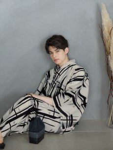 画像10: 【即日発送】【メンズ浴衣】ストライプ地モダン浴衣【浴衣・帯・下駄セット】 [YMT] (10)