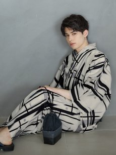 画像11: 【即日発送】【メンズ浴衣】ストライプ地モダン浴衣【浴衣・帯・下駄セット】 [YMT] (11)