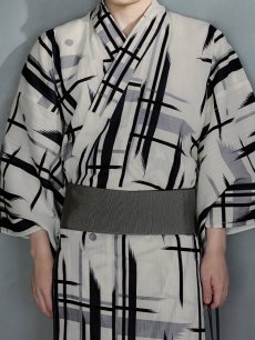 画像13: 【即日発送】【メンズ浴衣】ストライプ地モダン浴衣【浴衣・帯・下駄セット】 [YMT] (13)