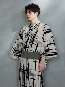 画像3: 【即日発送】【メンズ浴衣】ストライプ地モダン浴衣【浴衣・帯・下駄セット】 [YMT] (3)