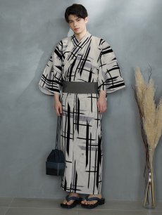 画像4: 【即日発送】【メンズ浴衣】ストライプ地モダン浴衣【浴衣・帯・下駄セット】 [YMT] (4)
