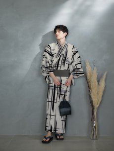 画像5: 【即日発送】【メンズ浴衣】ストライプ地モダン浴衣【浴衣・帯・下駄セット】 [YMT] (5)