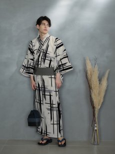 画像6: 【即日発送】【メンズ浴衣】ストライプ地モダン浴衣【浴衣・帯・下駄セット】 [YMT] (6)