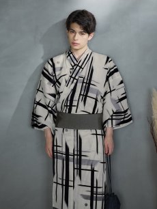 画像7: 【即日発送】【メンズ浴衣】ストライプ地モダン浴衣【浴衣・帯・下駄セット】 [YMT] (7)