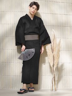 画像3: 【即日発送】【メンズ浴衣】しじら漆黒無地浴衣【浴衣・帯・下駄セット】 [YMT] (3)