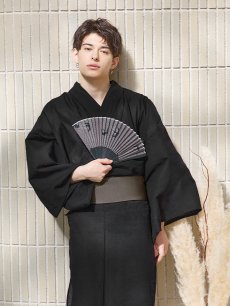 画像9: 【即日発送】【メンズ浴衣】しじら漆黒無地浴衣【浴衣・帯・下駄セット】 [YMT] (9)