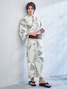 画像10: 【即日発送】【メンズ浴衣】カーキグリーン幾何学的模様浴衣 [YMT] (10)