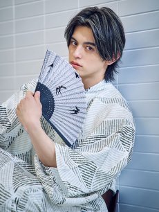 画像6: 【即日発送】【メンズ浴衣】カーキグリーン幾何学的模様浴衣 [YMT] (6)