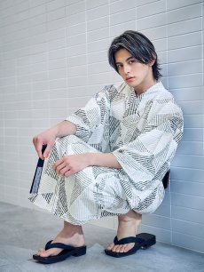 画像7: 【即日発送】【メンズ浴衣】カーキグリーン幾何学的模様浴衣 [YMT] (7)