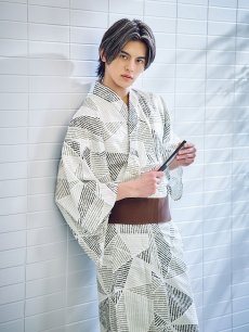 画像8: 【即日発送】【メンズ浴衣】カーキグリーン幾何学的模様浴衣 [YMT] (8)