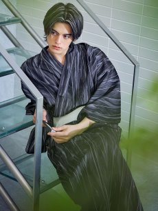 画像1: 【即日発送】【メンズ浴衣】モザイクアート×ストライプ浴衣 [/YMT] (1)