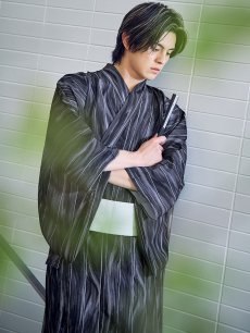 画像2: 【即日発送】【メンズ浴衣】モザイクアート×ストライプ浴衣 [/YMT] (2)