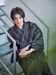 画像6: 【即日発送】【メンズ浴衣】モザイクアート×ストライプ浴衣 [/YMT] (6)