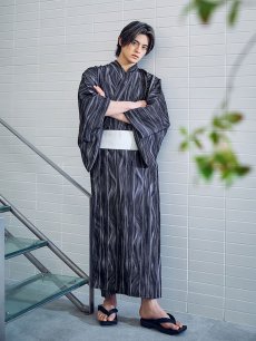 画像9: 【即日発送】【メンズ浴衣】モザイクアート×ストライプ浴衣 [/YMT] (9)