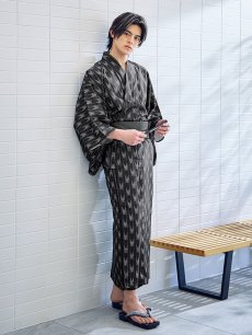 画像10: 【即日発送】【メンズ浴衣】ブラック矢羽線画紳士浴衣 [YMT] (10)