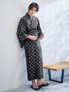 画像11: 【即日発送】【メンズ浴衣】ブラック矢羽線画紳士浴衣 [YMT] (11)