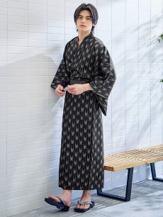 画像12: 【即日発送】【メンズ浴衣】ブラック矢羽線画紳士浴衣 [YMT] (12)