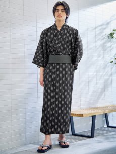 画像4: 【即日発送】【メンズ浴衣】ブラック矢羽線画紳士浴衣 [YMT] (4)