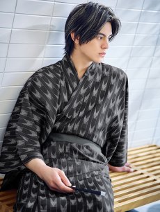 画像6: 【即日発送】【メンズ浴衣】ブラック矢羽線画紳士浴衣 [YMT] (6)
