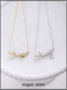 画像1: 【ネックレス】バタフライビジューカーブネックレス【2カラー】[OF02]  (1)