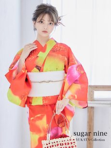 画像3: 【即日発送】【浴衣セール】【オリジナル浴衣】リアルフラワー橙色派手カワ浴衣セット【浴衣３点セット 浴衣/帯/下駄】[YMT] (3)