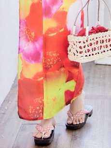 画像7: 【即日発送】【浴衣セール】【オリジナル浴衣】リアルフラワー橙色派手カワ浴衣セット【浴衣３点セット 浴衣/帯/下駄】[YMT] (7)