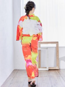 画像8: 【即日発送】【浴衣セール】【オリジナル浴衣】リアルフラワー橙色派手カワ浴衣セット【浴衣３点セット 浴衣/帯/下駄】[YMT] (8)