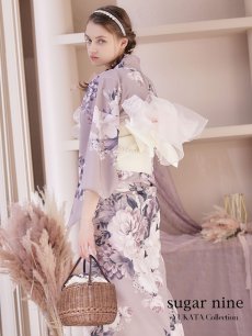 画像2: 【即日発送】【浴衣】大人スウィートフラワー 牡丹柄 浴衣 【浴衣3点セット 浴衣/帯/下駄】 [YMT] (2)