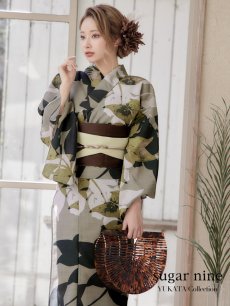 画像1: 【即日発送】【オリジナル浴衣】ヘルシーリーフ柄浴衣 【浴衣3点セット 浴衣/帯/下駄】 [YMT] (1)