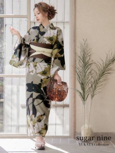 画像2: 【即日発送】【オリジナル浴衣】ヘルシーリーフ柄浴衣 【浴衣3点セット 浴衣/帯/下駄】 [YMT] (2)