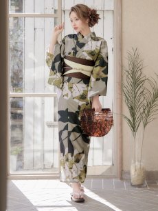 画像4: 【即日発送】【オリジナル浴衣】ヘルシーリーフ柄浴衣 【浴衣3点セット 浴衣/帯/下駄】 [YMT] (4)