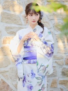 画像12: 【即日発送】白地に水彩牡丹のクラシック浴衣 【浴衣３点セット 浴衣/帯/下駄】 [YMT] (12)