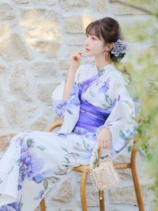 画像15: 【即日発送】白地に水彩牡丹のクラシック浴衣 【浴衣３点セット 浴衣/帯/下駄】 [YMT] (15)