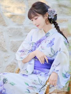 画像16: 【即日発送】白地に水彩牡丹のクラシック浴衣 【浴衣３点セット 浴衣/帯/下駄】 [YMT] (16)