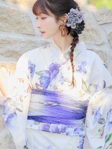 画像5: 【即日発送】白地に水彩牡丹のクラシック浴衣 【浴衣３点セット 浴衣/帯/下駄】 [YMT] (5)