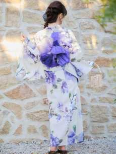 画像8: 【即日発送】白地に水彩牡丹のクラシック浴衣 【浴衣３点セット 浴衣/帯/下駄】 [YMT] (8)