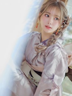 画像11: 【即日発送】【浴衣】ホワイトフラワーブラウン浴衣【浴衣３点セット 浴衣/帯/下駄】 [YMT] (11)