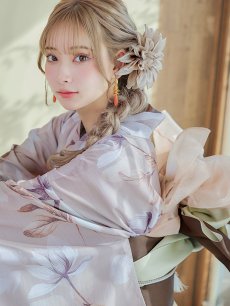 画像13: 【即日発送】【浴衣】ホワイトフラワーブラウン浴衣【浴衣３点セット 浴衣/帯/下駄】 [YMT] (13)