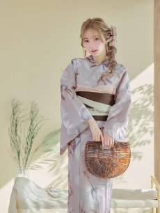 画像14: 【即日発送】【浴衣】ホワイトフラワーブラウン浴衣【浴衣３点セット 浴衣/帯/下駄】 [YMT] (14)