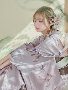 画像15: 【即日発送】【浴衣】ホワイトフラワーブラウン浴衣【浴衣３点セット 浴衣/帯/下駄】 [YMT] (15)