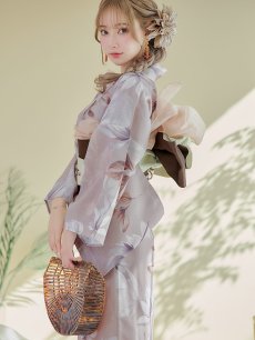 画像16: 【即日発送】【浴衣】ホワイトフラワーブラウン浴衣【浴衣３点セット 浴衣/帯/下駄】 [YMT] (16)