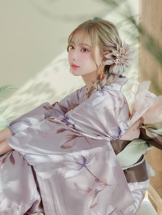 画像17: 【即日発送】【浴衣】ホワイトフラワーブラウン浴衣【浴衣３点セット 浴衣/帯/下駄】 [YMT] (17)