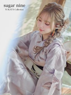 画像2: 【即日発送】【浴衣】ホワイトフラワーブラウン浴衣【浴衣３点セット 浴衣/帯/下駄】 [YMT] (2)