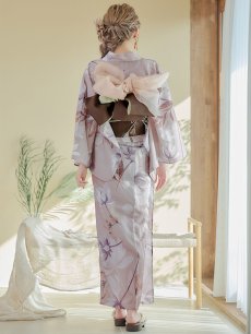 画像8: 【即日発送】【浴衣】ホワイトフラワーブラウン浴衣【浴衣３点セット 浴衣/帯/下駄】 [YMT] (8)