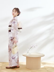 画像10: 【即日発送】【浴衣】ホワイトフラワーブラウン浴衣 【浴衣３点セット 浴衣/帯/下駄】 [YMT] (10)
