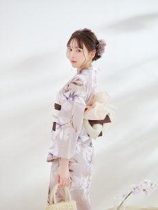 画像11: 【即日発送】【浴衣】ホワイトフラワーブラウン浴衣 【浴衣３点セット 浴衣/帯/下駄】 [YMT] (11)