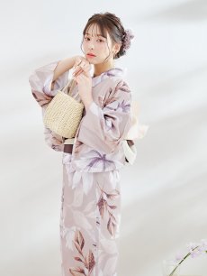 画像13: 【即日発送】【浴衣】ホワイトフラワーブラウン浴衣 【浴衣３点セット 浴衣/帯/下駄】 [YMT] (13)